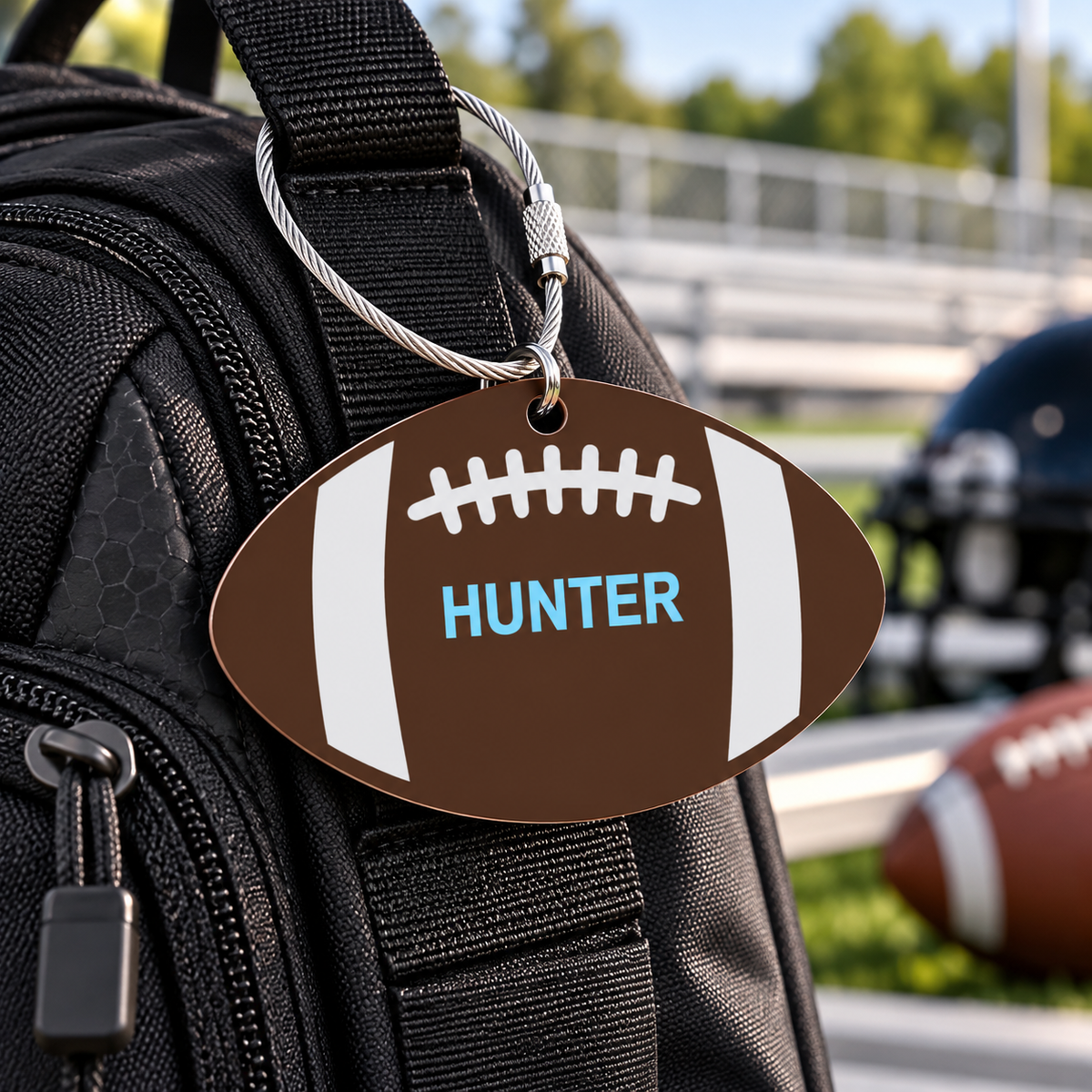 Personalized football bag tag for youth players