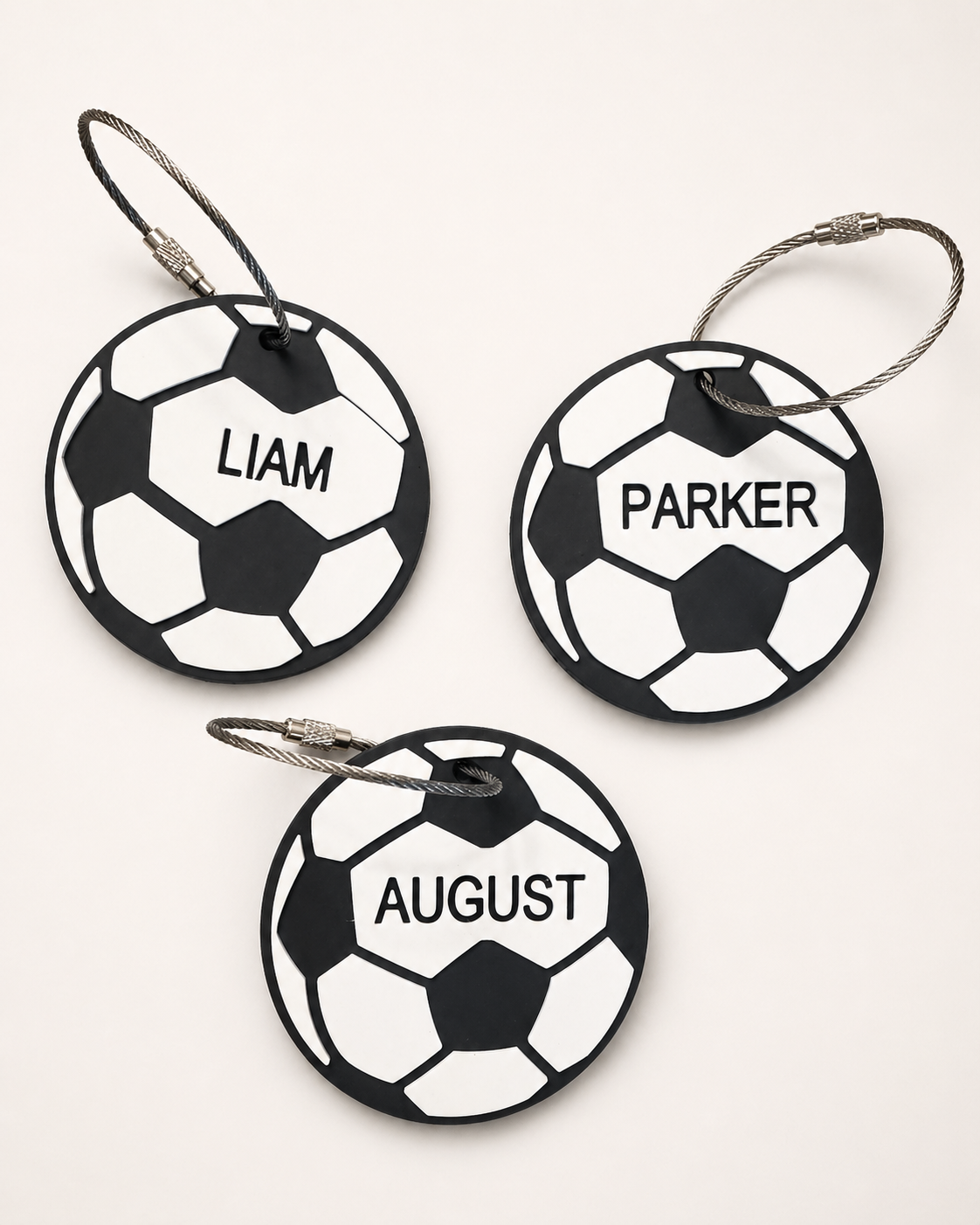 3D printed soccer bag tag in custom colors