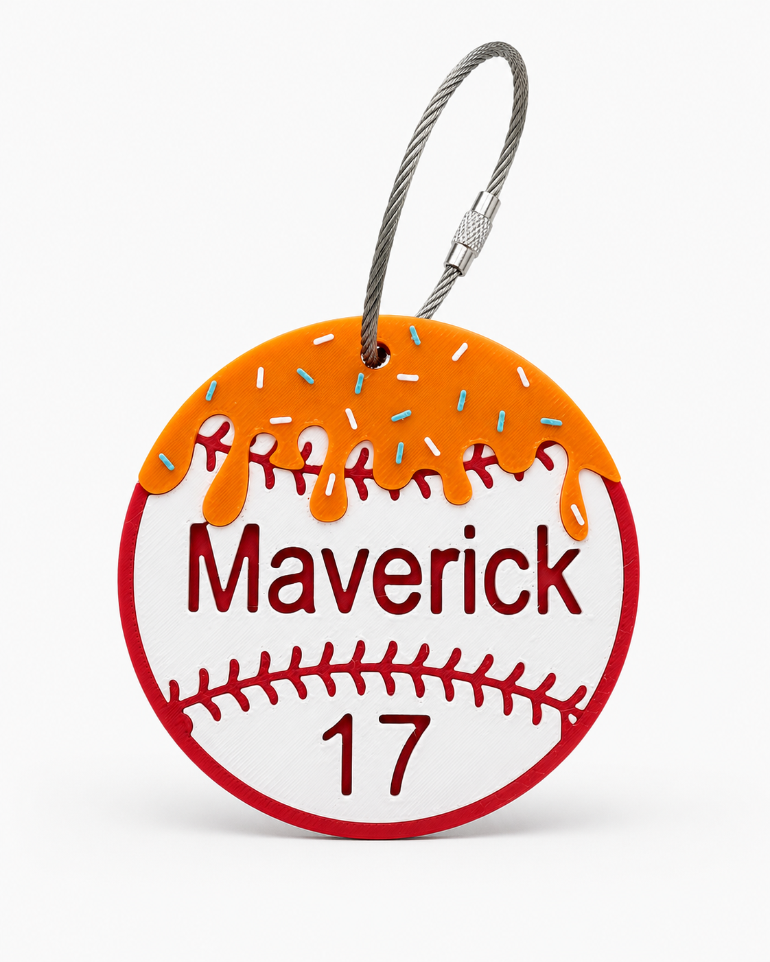 Personalized baseball drip bag tag with custom name and number