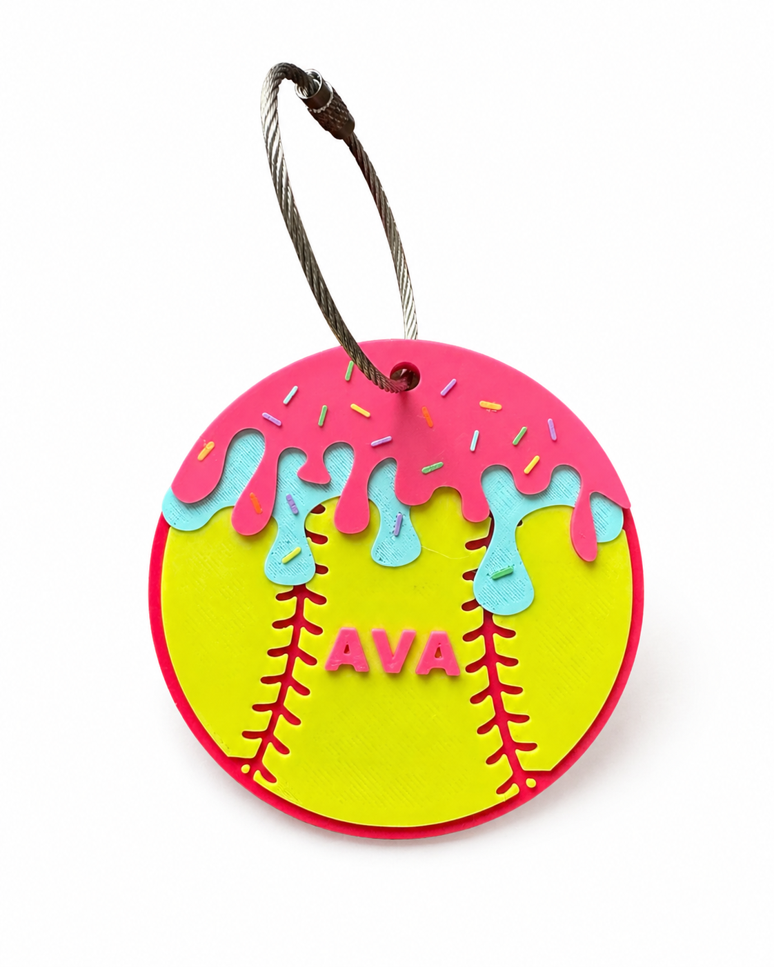 Alternate view of Personalized 3D printed softball double drip bag tag