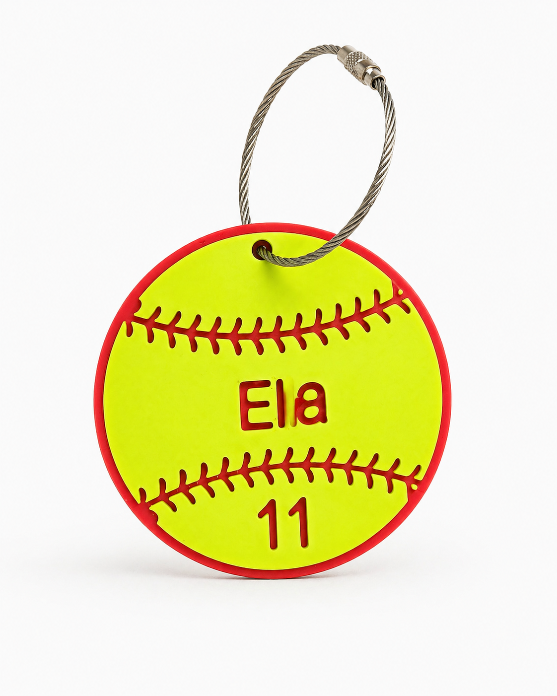Personalized softball bag tag with custom name and number