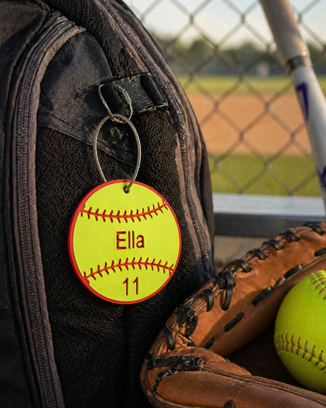 3D printed softball bag tag with custom team colors