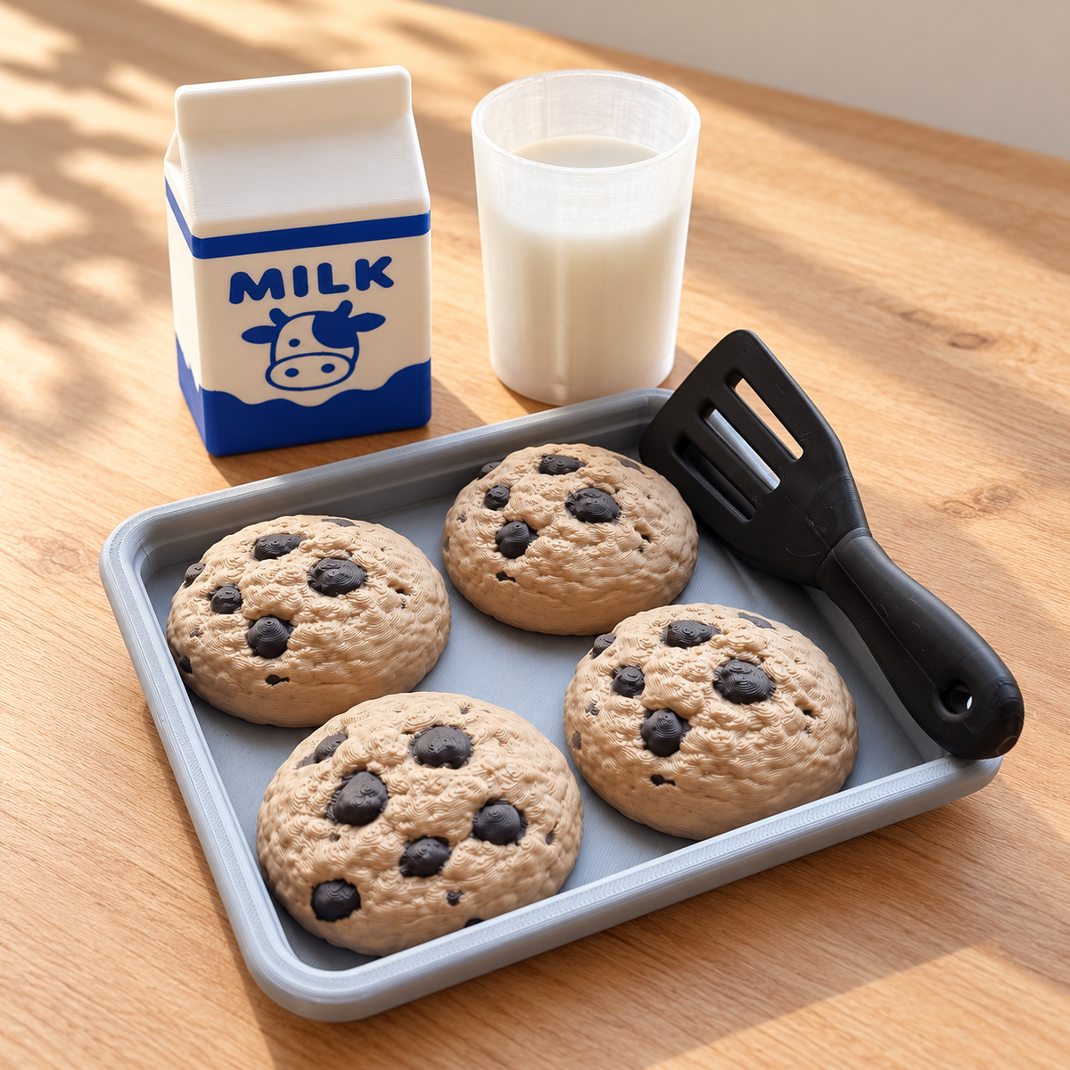 3D printed pretend milk carton and glass of milk