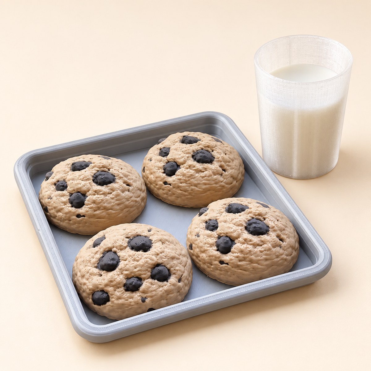 Alternate view of 3D printed cookies and milk pretend play set