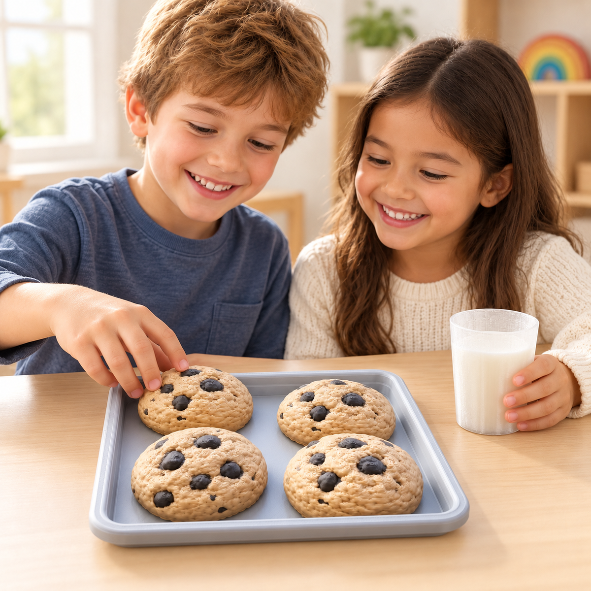 Alternate view of 3D printed cookies and milk pretend play set