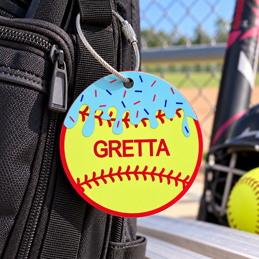 Personalized 3D printed softball drip bag tag