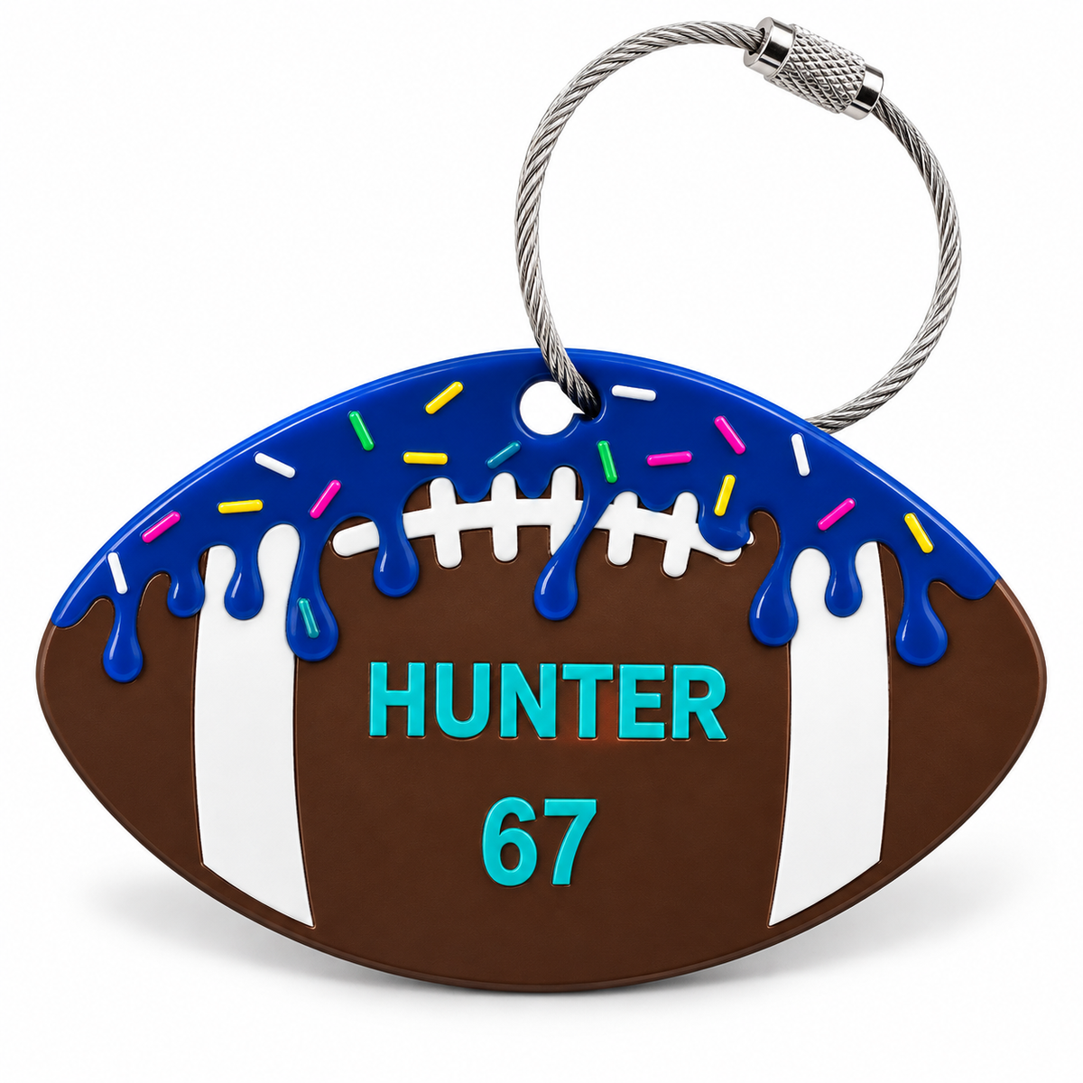 3D printed football drip bag tag with custom player details
