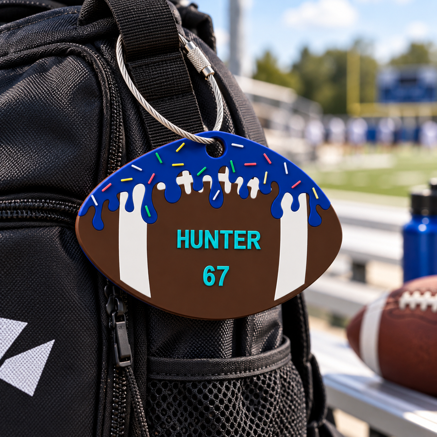 Personalized 3D printed football drip bag tag