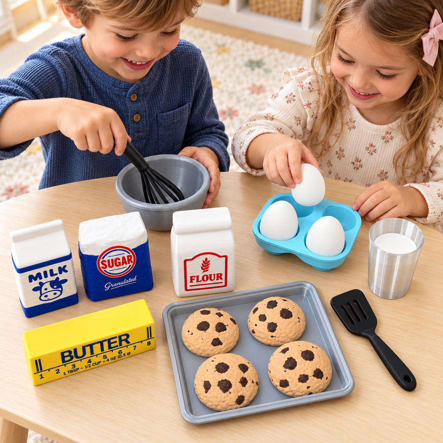 3D printed pretend baking food and play kitchen accessories