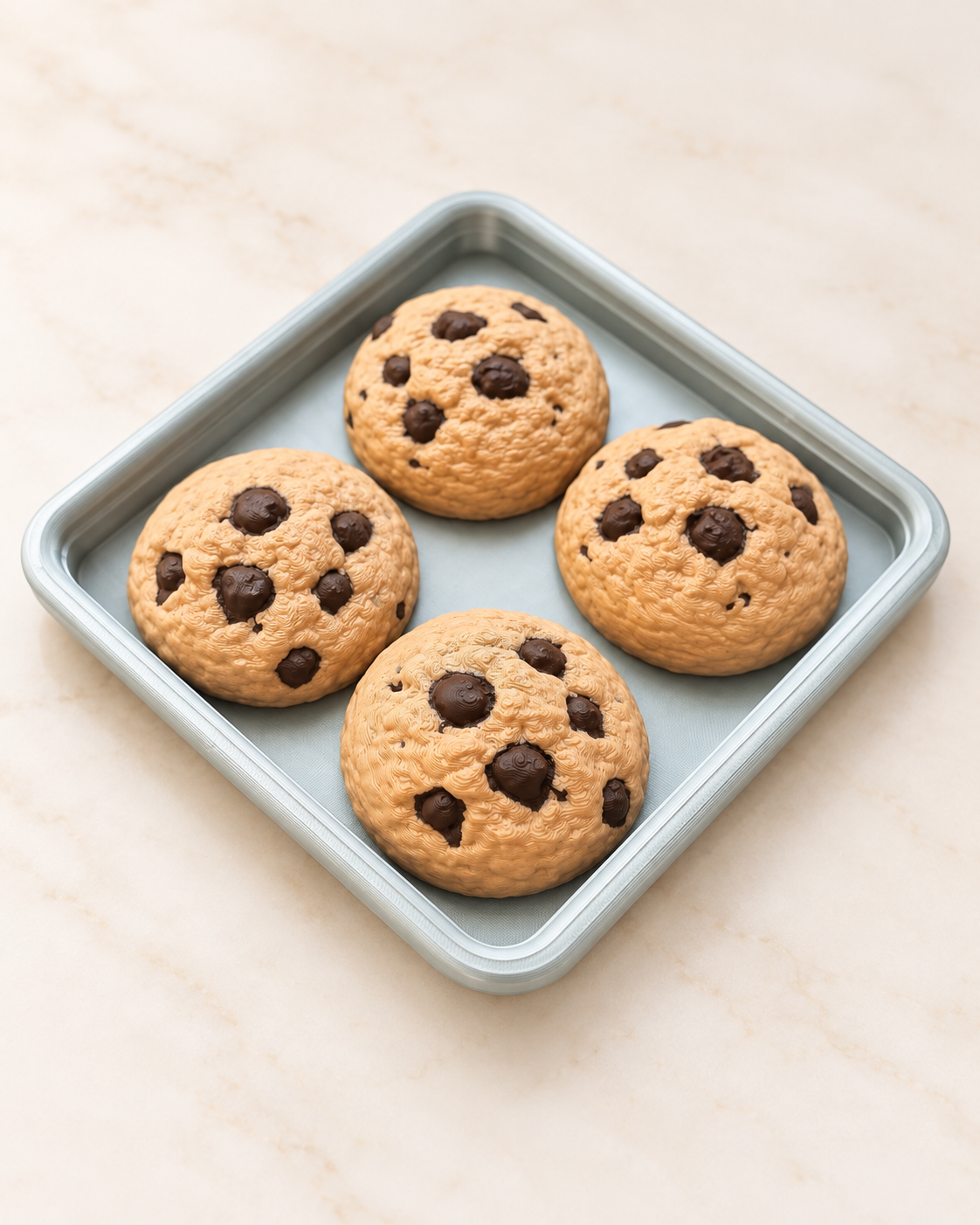 3D printed pretend cookies on a toy cookie sheet